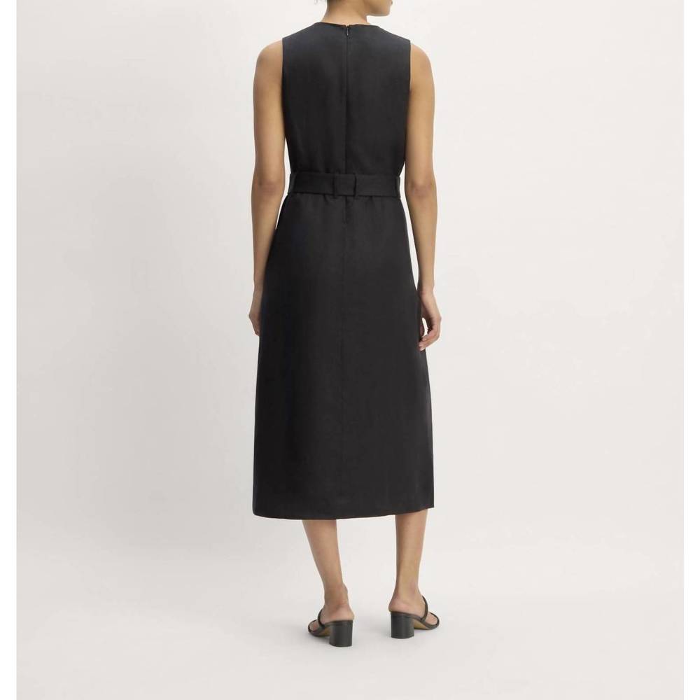 NEW EVERLANE linen belted midi dress in black - Picture 2 of 2